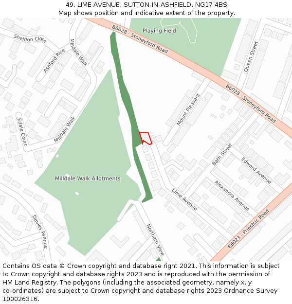 49, LIME AVENUE, SUTTON-IN-ASHFIELD, NG17 4BS: Location map and indicative extent of plot