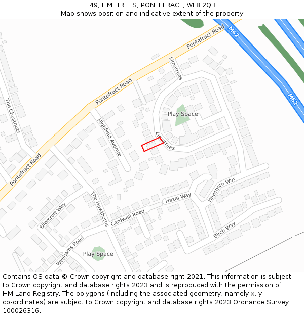 49, LIMETREES, PONTEFRACT, WF8 2QB: Location map and indicative extent of plot