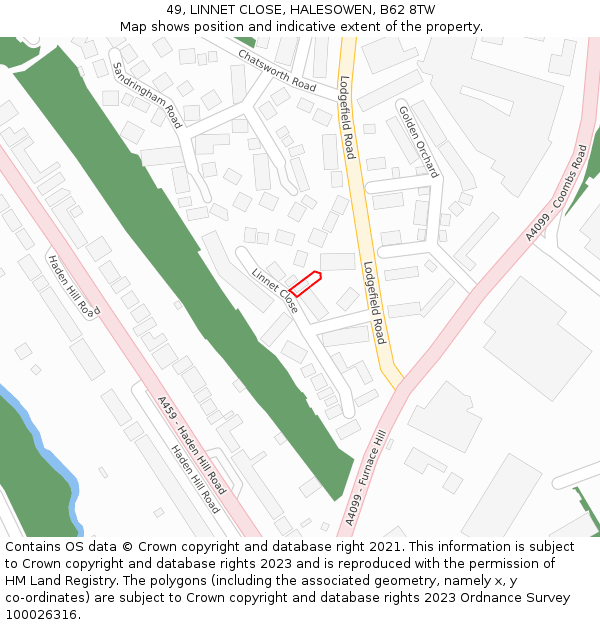 49, LINNET CLOSE, HALESOWEN, B62 8TW: Location map and indicative extent of plot