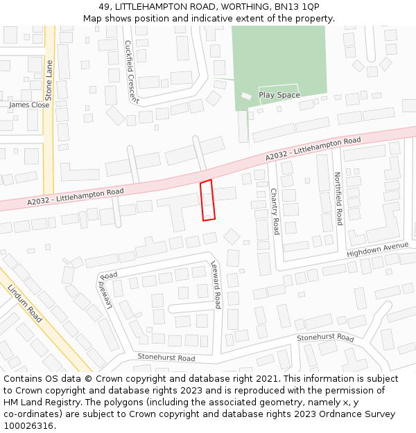49, LITTLEHAMPTON ROAD, WORTHING, BN13 1QP: Location map and indicative extent of plot