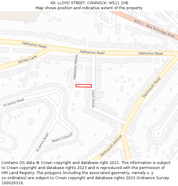 49, LLOYD STREET, CANNOCK, WS11 1HE: Location map and indicative extent of plot