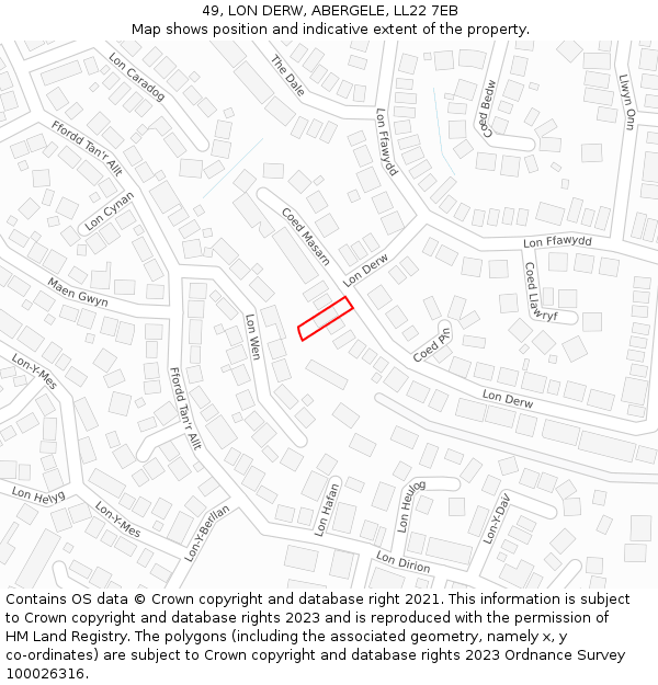 49, LON DERW, ABERGELE, LL22 7EB: Location map and indicative extent of plot