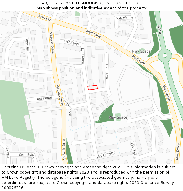 49, LON LAFANT, LLANDUDNO JUNCTION, LL31 9GF: Location map and indicative extent of plot