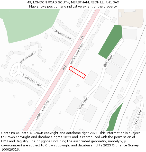 49, LONDON ROAD SOUTH, MERSTHAM, REDHILL, RH1 3AX: Location map and indicative extent of plot