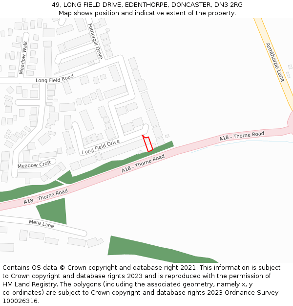 49, LONG FIELD DRIVE, EDENTHORPE, DONCASTER, DN3 2RG: Location map and indicative extent of plot