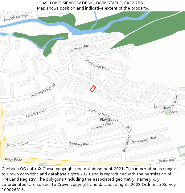 49, LONG MEADOW DRIVE, BARNSTAPLE, EX32 7RA: Location map and indicative extent of plot