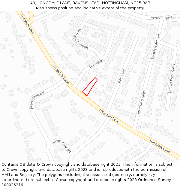 49, LONGDALE LANE, RAVENSHEAD, NOTTINGHAM, NG15 9AB: Location map and indicative extent of plot