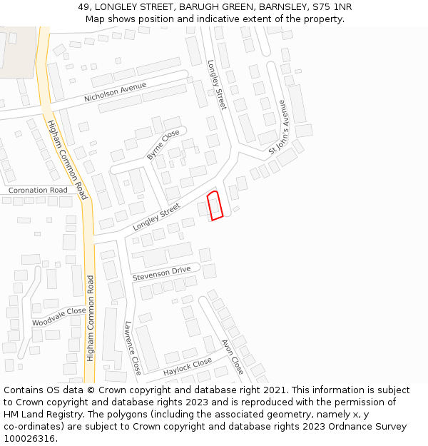 49, LONGLEY STREET, BARUGH GREEN, BARNSLEY, S75 1NR: Location map and indicative extent of plot