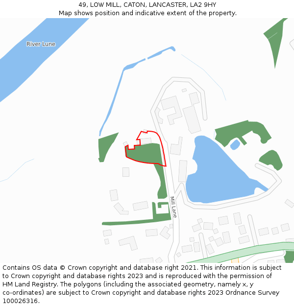 49, LOW MILL, CATON, LANCASTER, LA2 9HY: Location map and indicative extent of plot