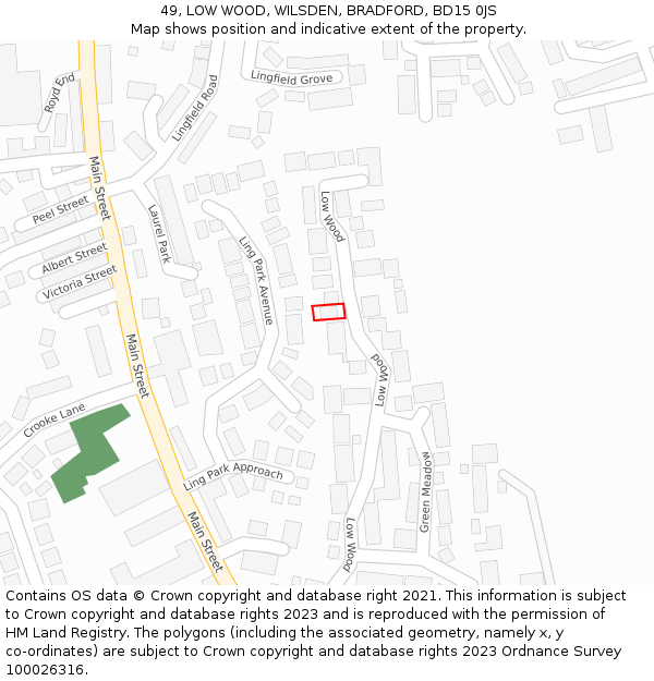 49, LOW WOOD, WILSDEN, BRADFORD, BD15 0JS: Location map and indicative extent of plot