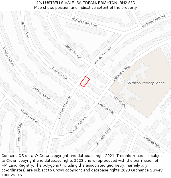 49, LUSTRELLS VALE, SALTDEAN, BRIGHTON, BN2 8FD: Location map and indicative extent of plot