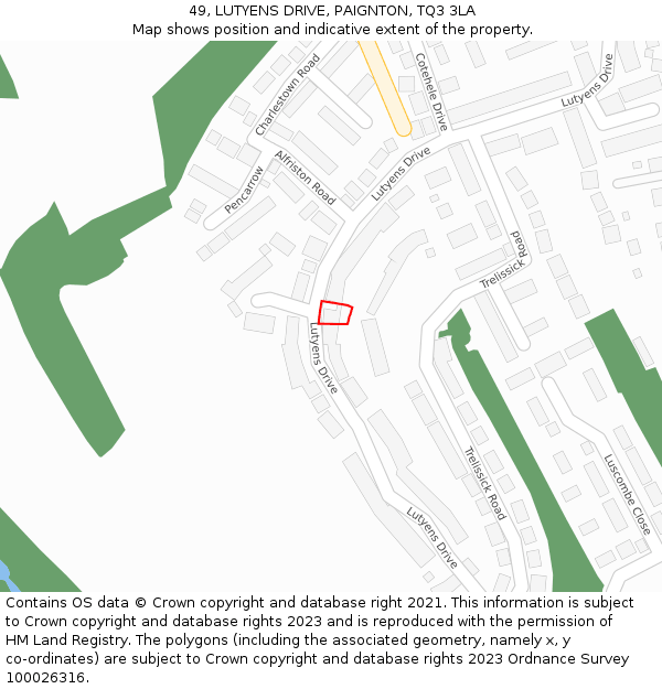 49, LUTYENS DRIVE, PAIGNTON, TQ3 3LA: Location map and indicative extent of plot