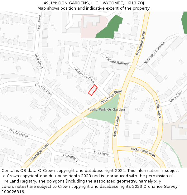 49, LYNDON GARDENS, HIGH WYCOMBE, HP13 7QJ: Location map and indicative extent of plot