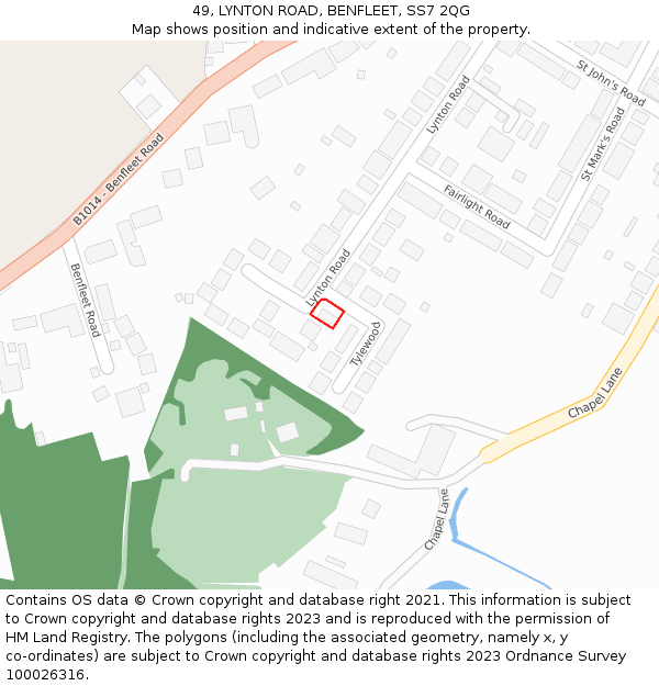 49, LYNTON ROAD, BENFLEET, SS7 2QG: Location map and indicative extent of plot