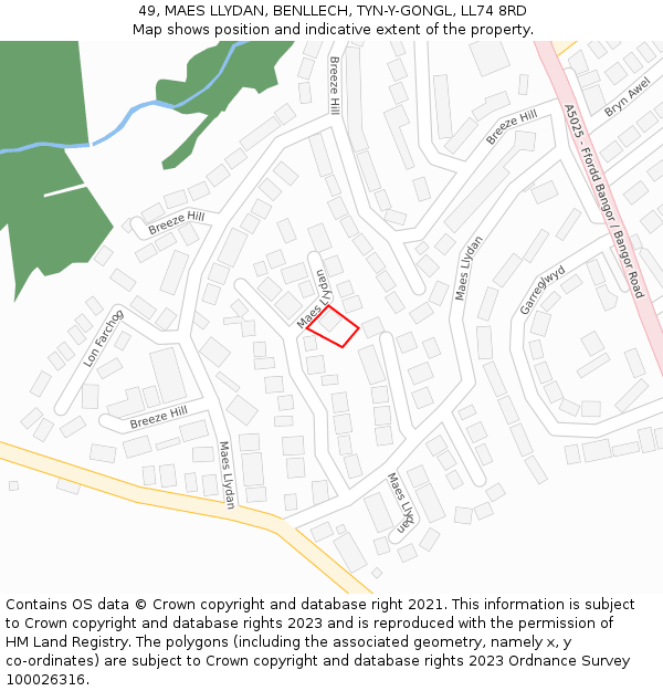 49, MAES LLYDAN, BENLLECH, TYN-Y-GONGL, LL74 8RD: Location map and indicative extent of plot