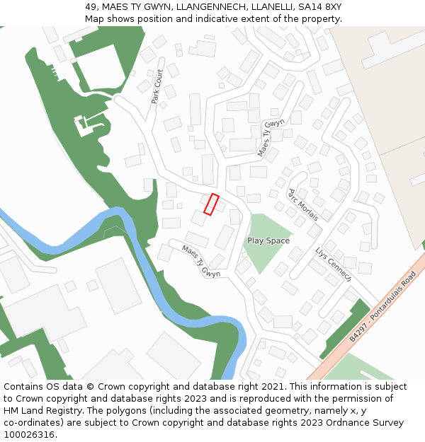 49, MAES TY GWYN, LLANGENNECH, LLANELLI, SA14 8XY: Location map and indicative extent of plot