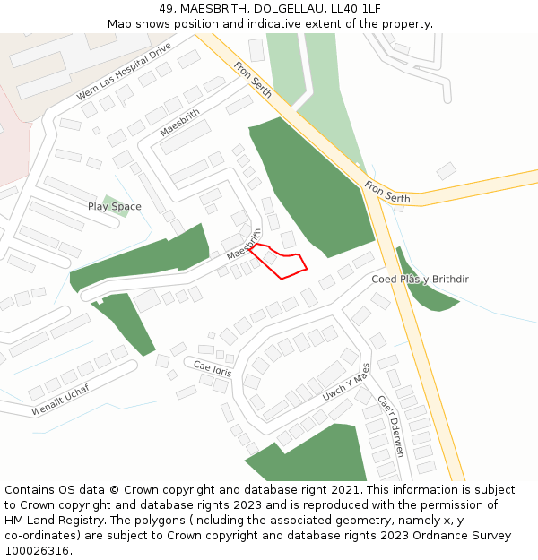 49, MAESBRITH, DOLGELLAU, LL40 1LF: Location map and indicative extent of plot