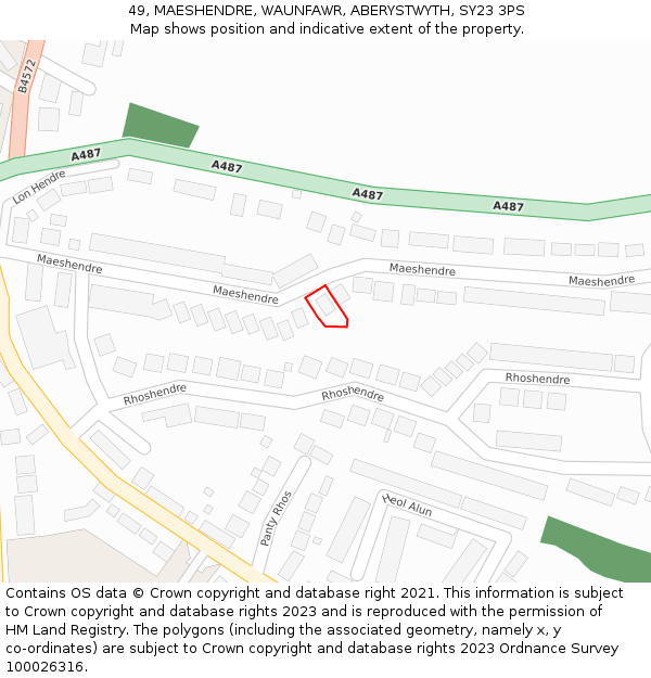 49, MAESHENDRE, WAUNFAWR, ABERYSTWYTH, SY23 3PS: Location map and indicative extent of plot