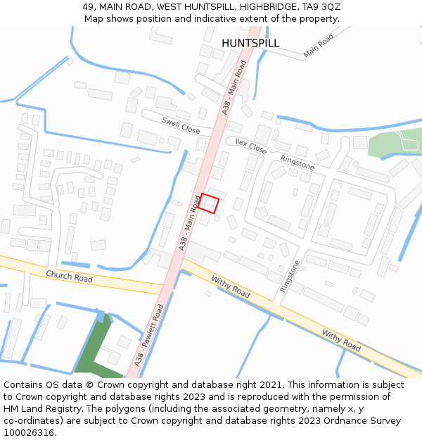 49, MAIN ROAD, WEST HUNTSPILL, HIGHBRIDGE, TA9 3QZ: Location map and indicative extent of plot