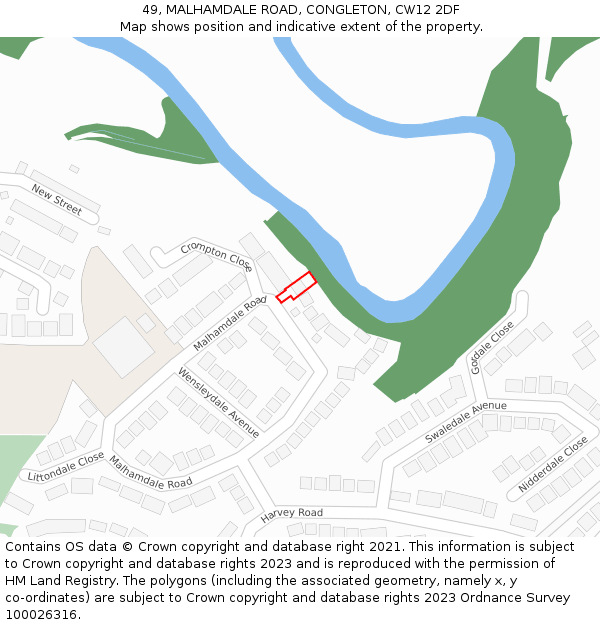 49, MALHAMDALE ROAD, CONGLETON, CW12 2DF: Location map and indicative extent of plot