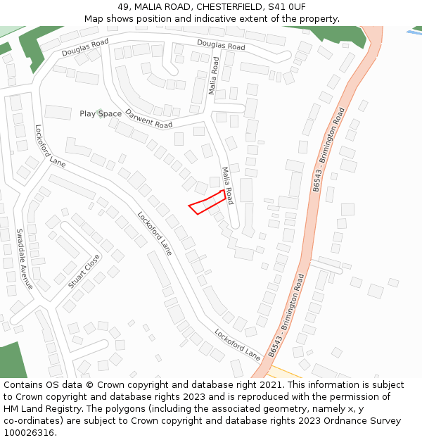 49, MALIA ROAD, CHESTERFIELD, S41 0UF: Location map and indicative extent of plot