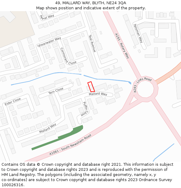 49, MALLARD WAY, BLYTH, NE24 3QA: Location map and indicative extent of plot