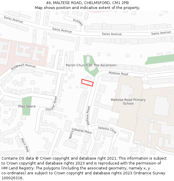 49, MALTESE ROAD, CHELMSFORD, CM1 2PB: Location map and indicative extent of plot