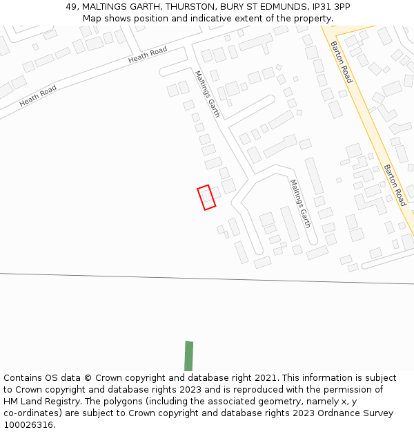 49, MALTINGS GARTH, THURSTON, BURY ST EDMUNDS, IP31 3PP: Location map and indicative extent of plot