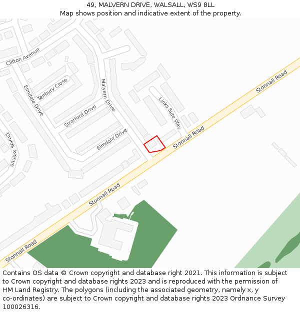 49, MALVERN DRIVE, WALSALL, WS9 8LL: Location map and indicative extent of plot