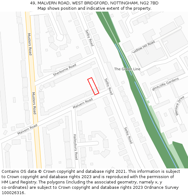 49, MALVERN ROAD, WEST BRIDGFORD, NOTTINGHAM, NG2 7BD: Location map and indicative extent of plot