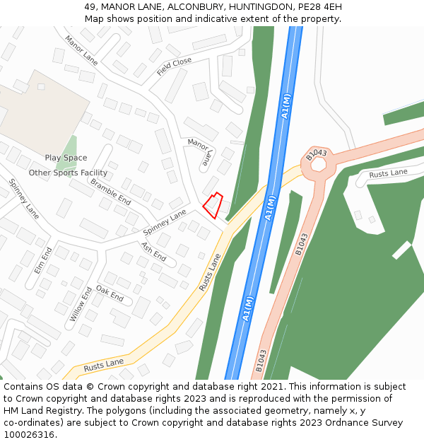 49, MANOR LANE, ALCONBURY, HUNTINGDON, PE28 4EH: Location map and indicative extent of plot