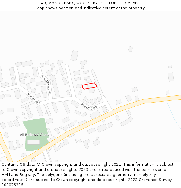 49, MANOR PARK, WOOLSERY, BIDEFORD, EX39 5RH: Location map and indicative extent of plot