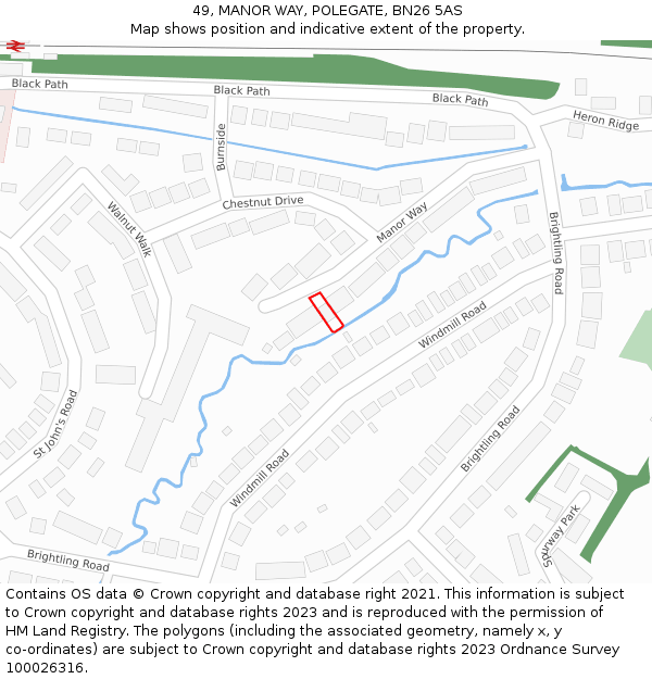 49, MANOR WAY, POLEGATE, BN26 5AS: Location map and indicative extent of plot