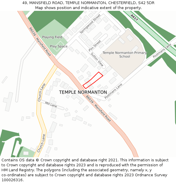 49, MANSFIELD ROAD, TEMPLE NORMANTON, CHESTERFIELD, S42 5DR: Location map and indicative extent of plot