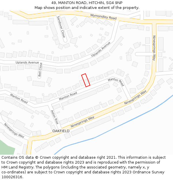49, MANTON ROAD, HITCHIN, SG4 9NP: Location map and indicative extent of plot