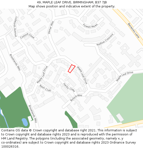 49, MAPLE LEAF DRIVE, BIRMINGHAM, B37 7JB: Location map and indicative extent of plot