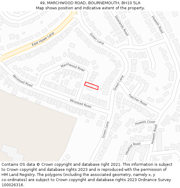 49, MARCHWOOD ROAD, BOURNEMOUTH, BH10 5LA: Location map and indicative extent of plot