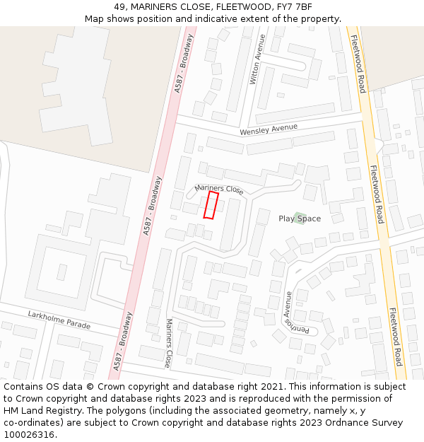 49, MARINERS CLOSE, FLEETWOOD, FY7 7BF: Location map and indicative extent of plot