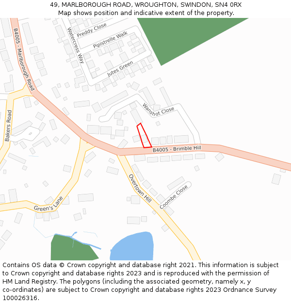 49, MARLBOROUGH ROAD, WROUGHTON, SWINDON, SN4 0RX: Location map and indicative extent of plot