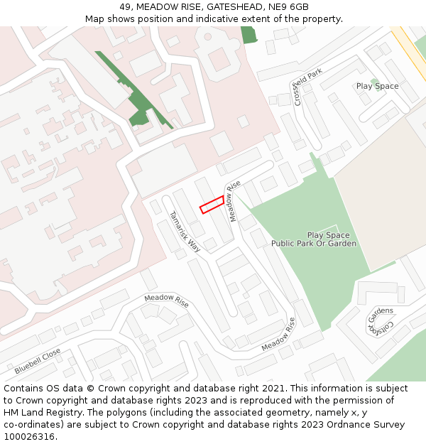 49, MEADOW RISE, GATESHEAD, NE9 6GB: Location map and indicative extent of plot