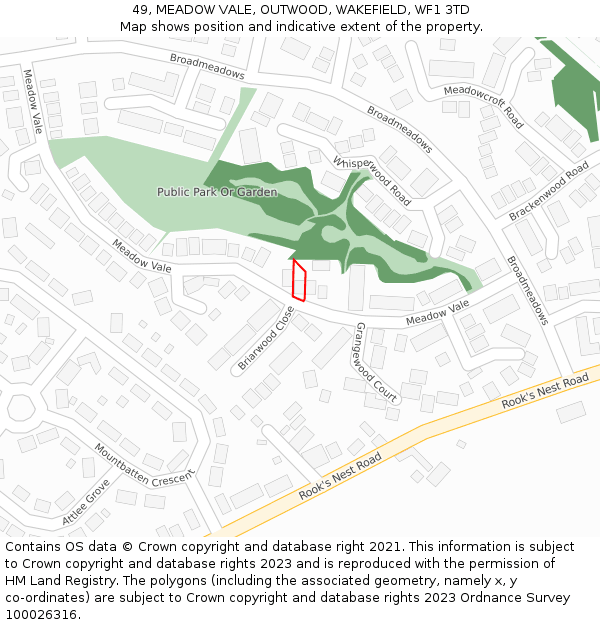 49, MEADOW VALE, OUTWOOD, WAKEFIELD, WF1 3TD: Location map and indicative extent of plot