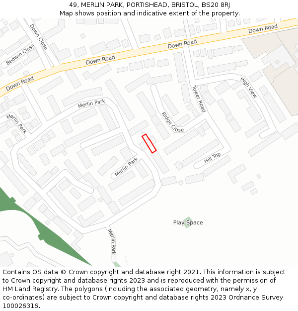 49, MERLIN PARK, PORTISHEAD, BRISTOL, BS20 8RJ: Location map and indicative extent of plot