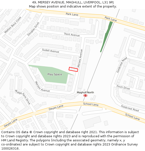 49, MERSEY AVENUE, MAGHULL, LIVERPOOL, L31 9PJ: Location map and indicative extent of plot