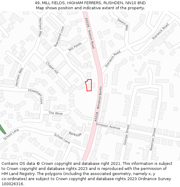 49, MILL FIELDS, HIGHAM FERRERS, RUSHDEN, NN10 8ND: Location map and indicative extent of plot