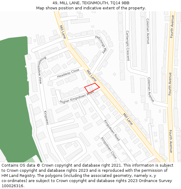 49, MILL LANE, TEIGNMOUTH, TQ14 9BB: Location map and indicative extent of plot