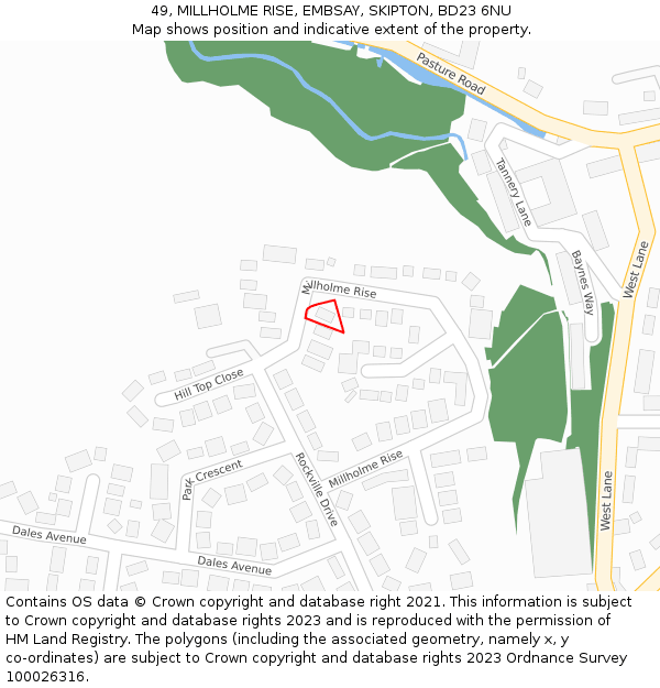 49, MILLHOLME RISE, EMBSAY, SKIPTON, BD23 6NU: Location map and indicative extent of plot