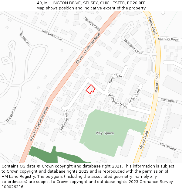 49, MILLINGTON DRIVE, SELSEY, CHICHESTER, PO20 0FE: Location map and indicative extent of plot