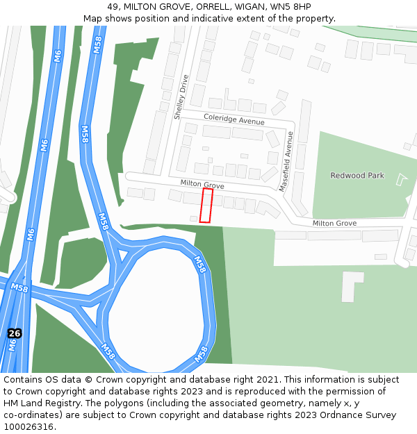 49, MILTON GROVE, ORRELL, WIGAN, WN5 8HP: Location map and indicative extent of plot