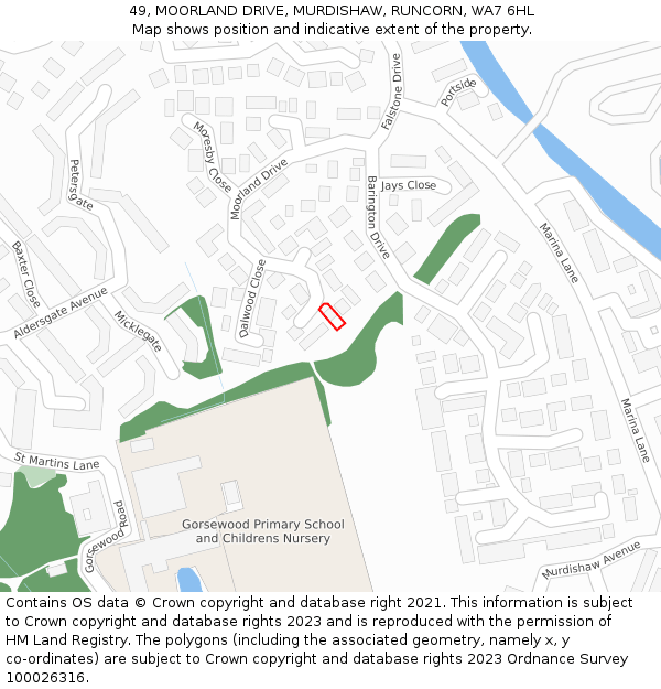 49, MOORLAND DRIVE, MURDISHAW, RUNCORN, WA7 6HL: Location map and indicative extent of plot