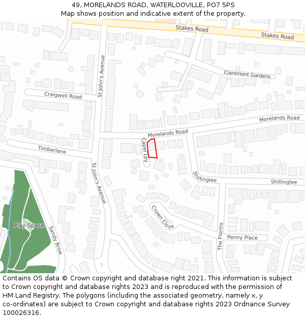 49, MORELANDS ROAD, WATERLOOVILLE, PO7 5PS: Location map and indicative extent of plot